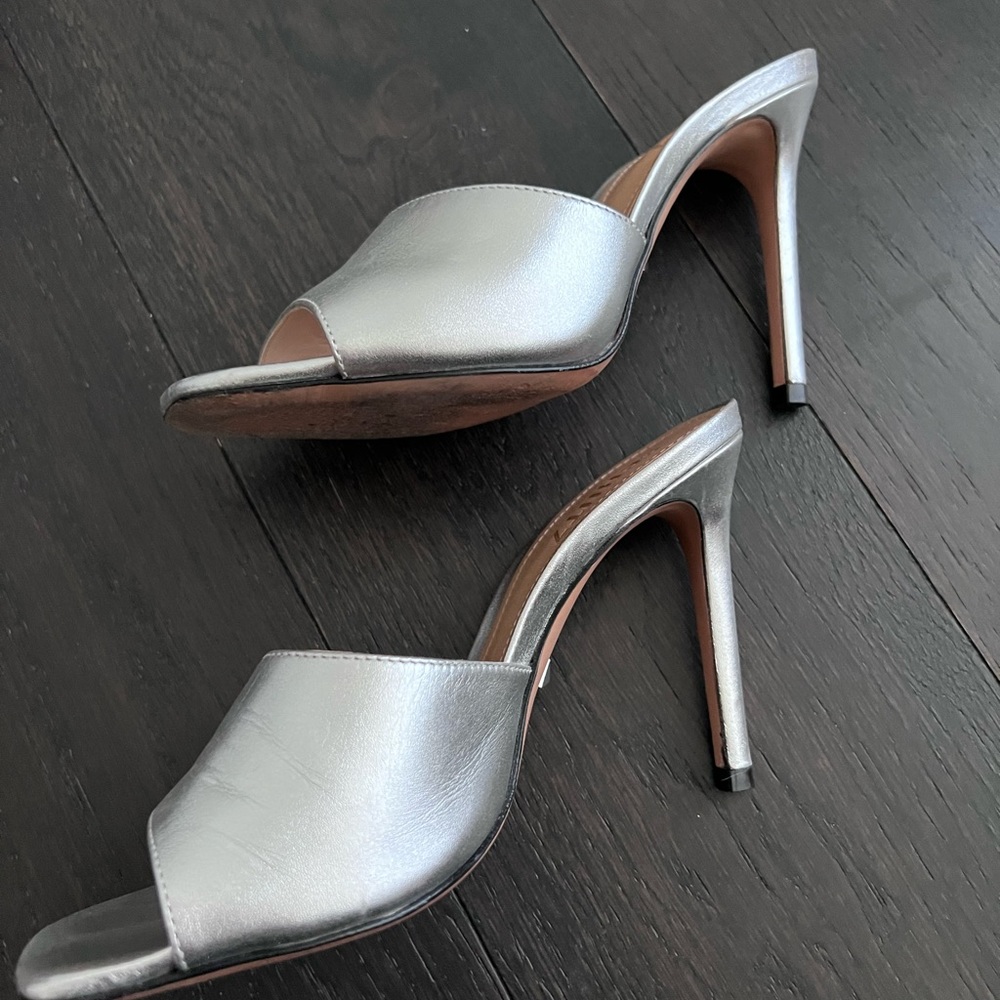 Schutz Silver Mule Heels